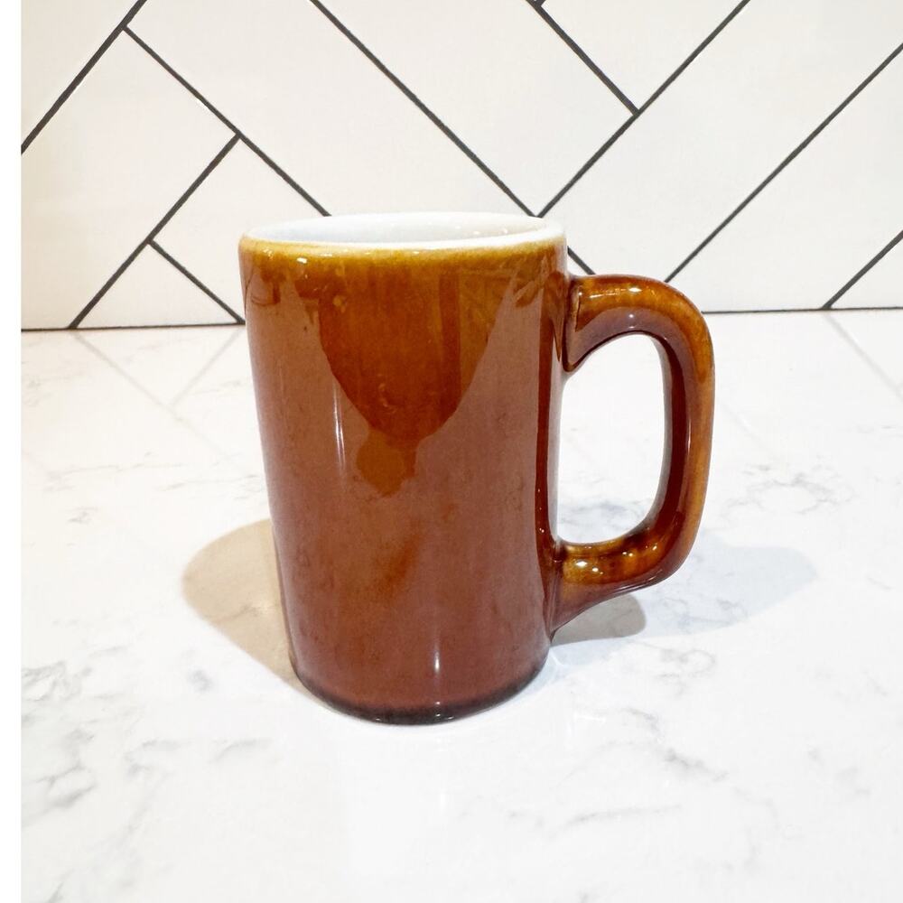 vintage Hall China heavy-duty restaurant-ware coffee mug in a glossy brown glaze
